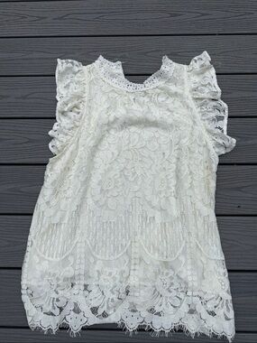 Sweet Love Ivory Floral Lace Flutter Sleeve Top